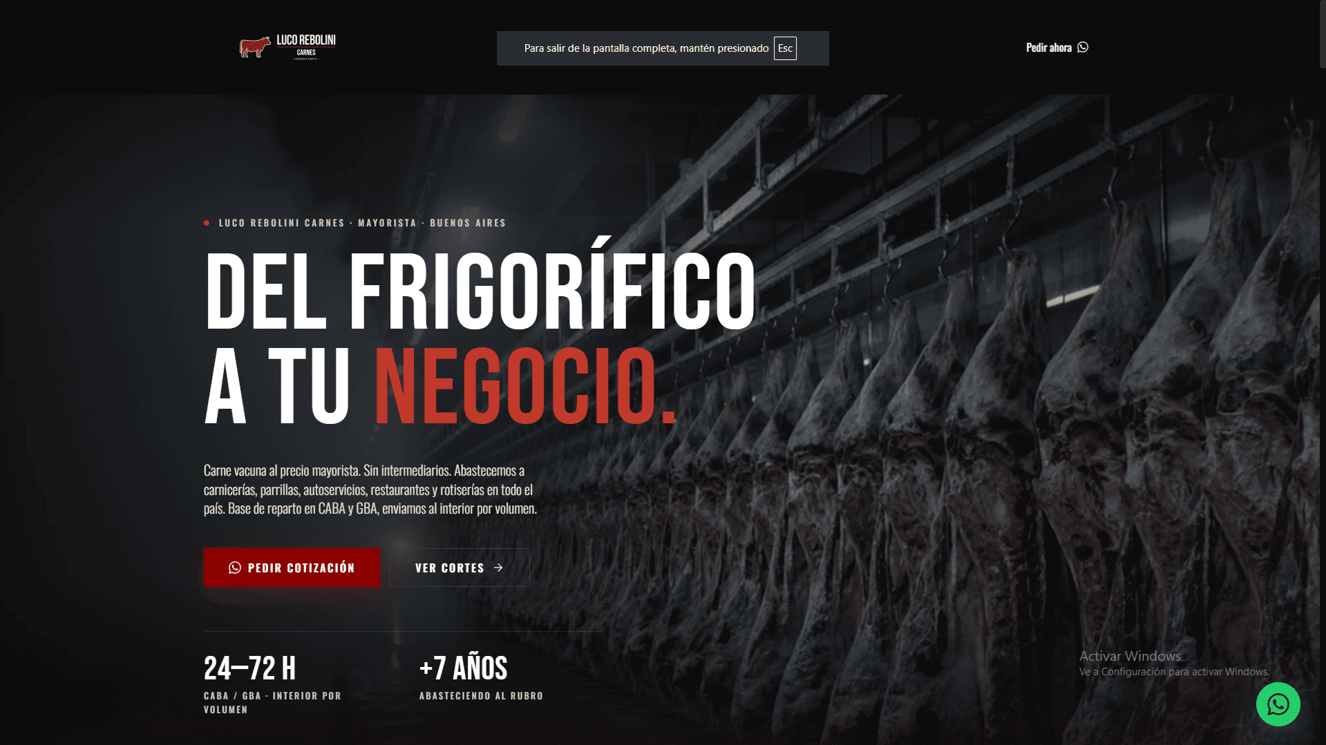 Captura del sitio entregado para Luco Rebolini · Carnes