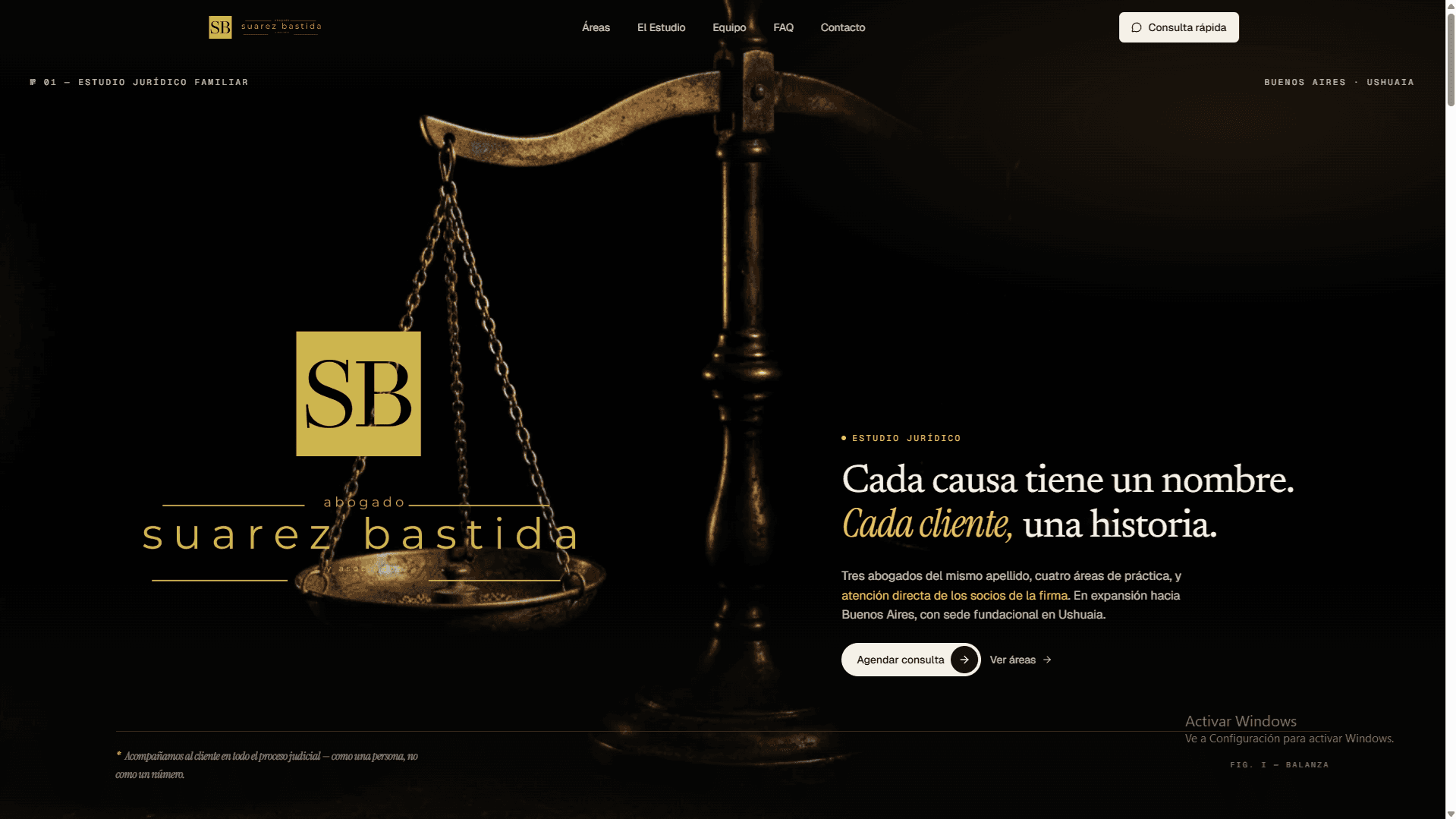 Captura del sitio entregado para Suárez Bastida · Estudio Jurídico