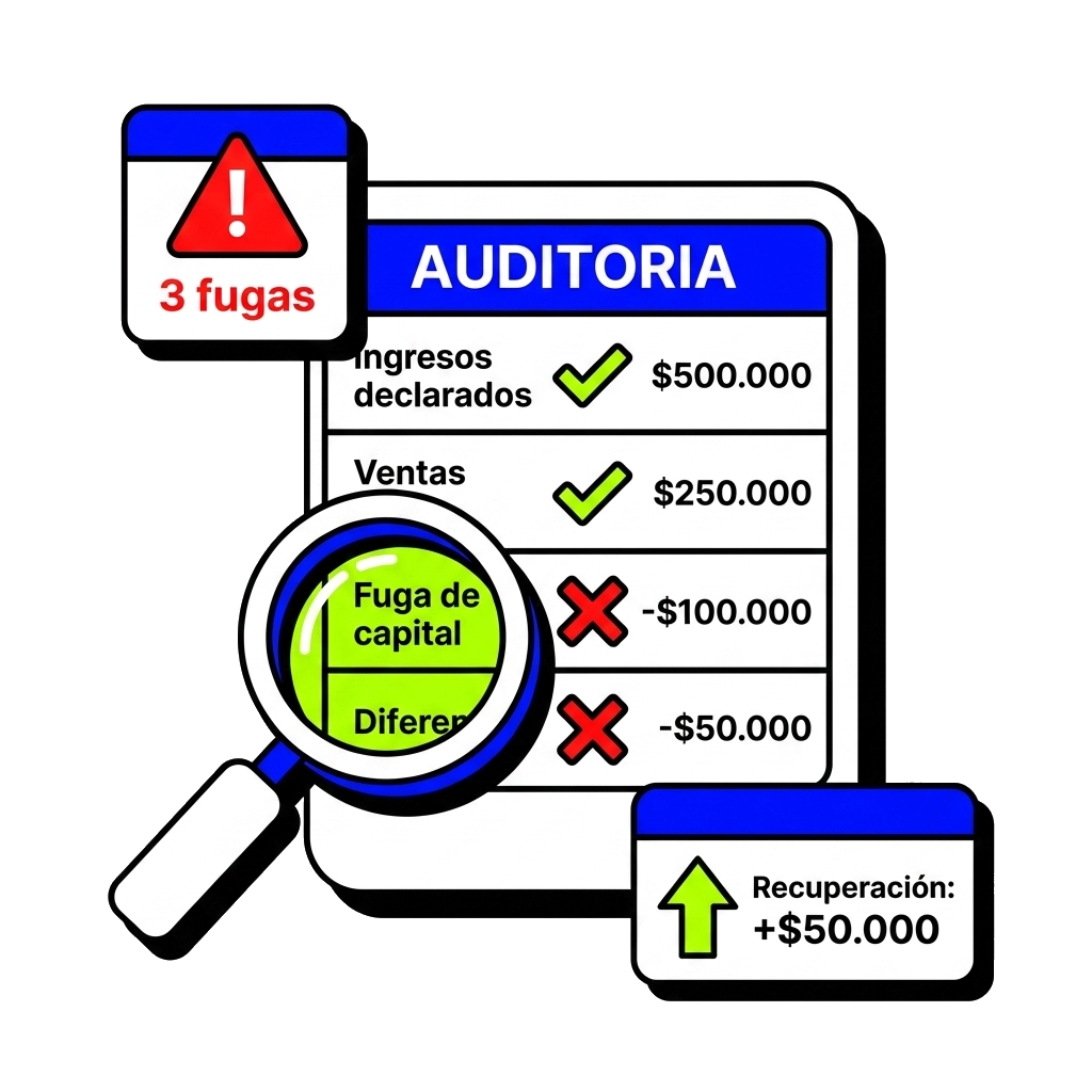 Informe de auditoría con una lupa detectando las fugas que hacen perder clientes