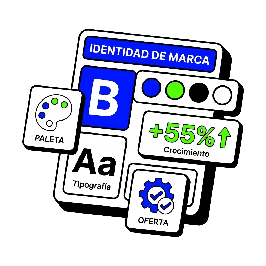 Tablero de identidad de marca con paleta de colores, logo y tipografía